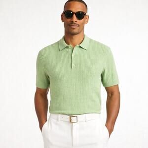MR TURK Men's Cotton cable knit Sweater Polo in Green size Small